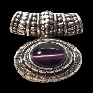 Vintage Silver Pendant With Purple Cabochon Oval Stone